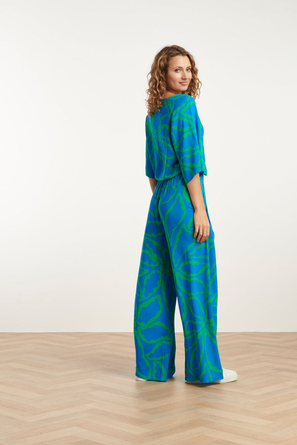 Smashed Lemon 25067 Top Met Grafische Bloemenprint | Cobalt-Green