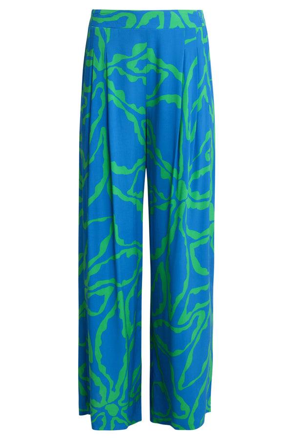 Smashed Lemon 25069 Wijde Broek Met Grafische Bloemenprintfelgras | Cobalt-Green