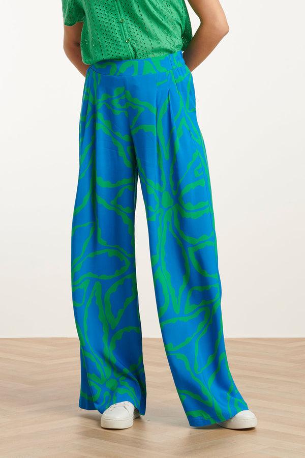 Smashed Lemon 25069 Wijde Broek Met Grafische Bloemenprintfelgras | Cobalt-Green