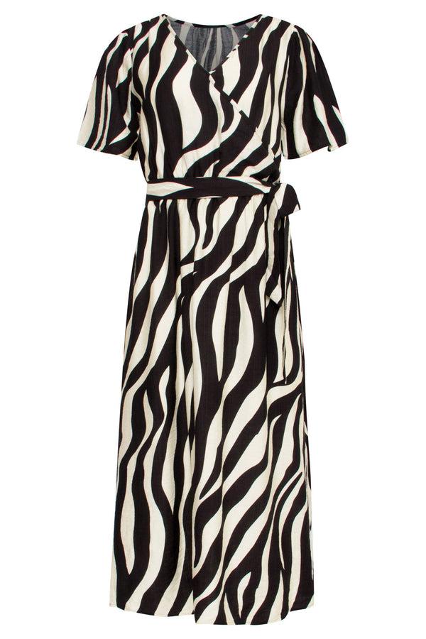 Smashed Lemon 25077 Midi Jurk Met Zebrastijl Print | Offwhite-Black
