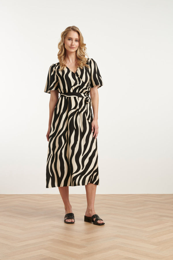 Smashed Lemon 25077 Midi Jurk Met Zebrastijl Print | Offwhite-Black