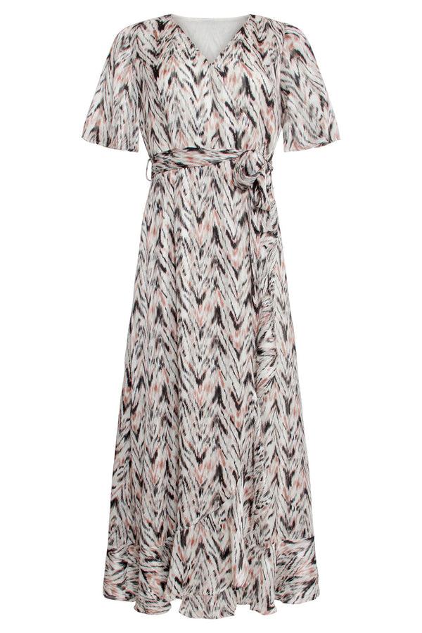 Smashed Lemon 25078 Chiffon Overlap Maxi Jurk Met Graphic Print | Off-White-Multicolour