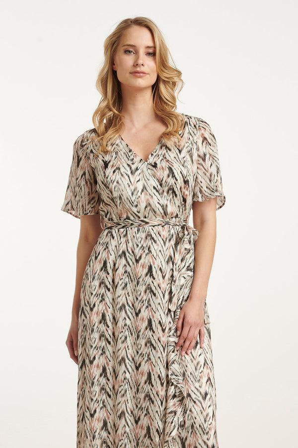 Smashed Lemon 25078 Chiffon Overlap Maxi Jurk Met Graphic Print | Off-White-Multicolour