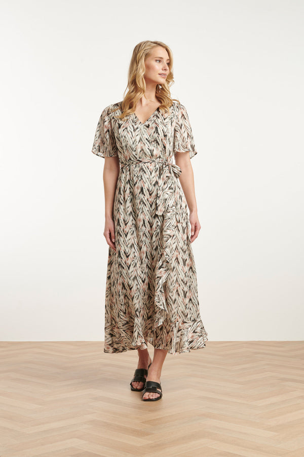 smashed lemon 25078 Chiffon Overlap Maxi Jurk Met Graphic Print | Off-White-Multicolour