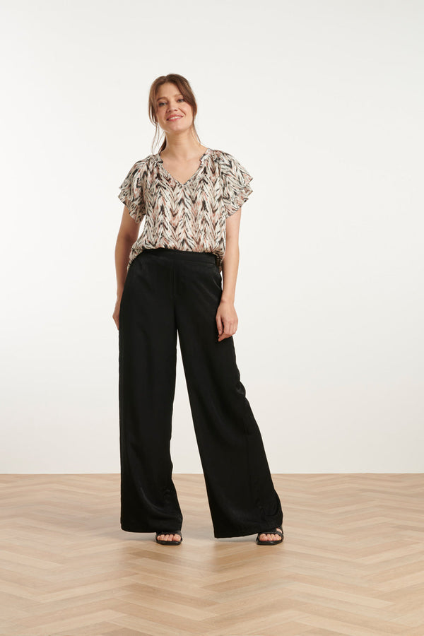 Smashed Lemon 25079 Chiffon Top Met Grafisch Zigzag Print | Off-White-Multicolour