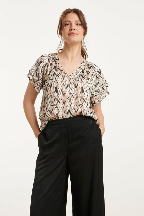 smashed lemon 25079 Chiffon Top Met Grafisch Zigzag Print | Off-White-Multicolour