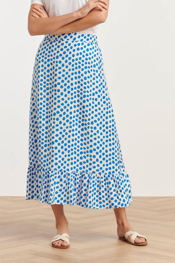 Smashed Lemon 25085 Zomer Maxi Rok Met Polkadots | White-Cobalt Blue