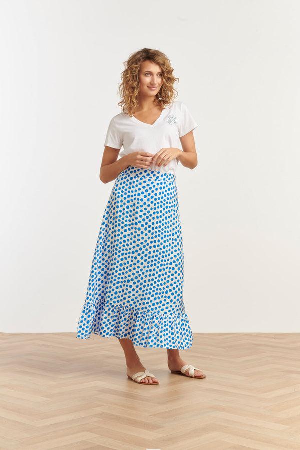 Smashed Lemon 25085 Zomer Maxi Rok Met Polkadots | White-Cobalt Blue