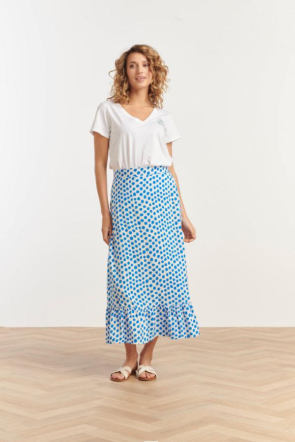 smashed lemon 25085 Zomer Maxi Rok Met Polkadots | White-Cobalt Blue