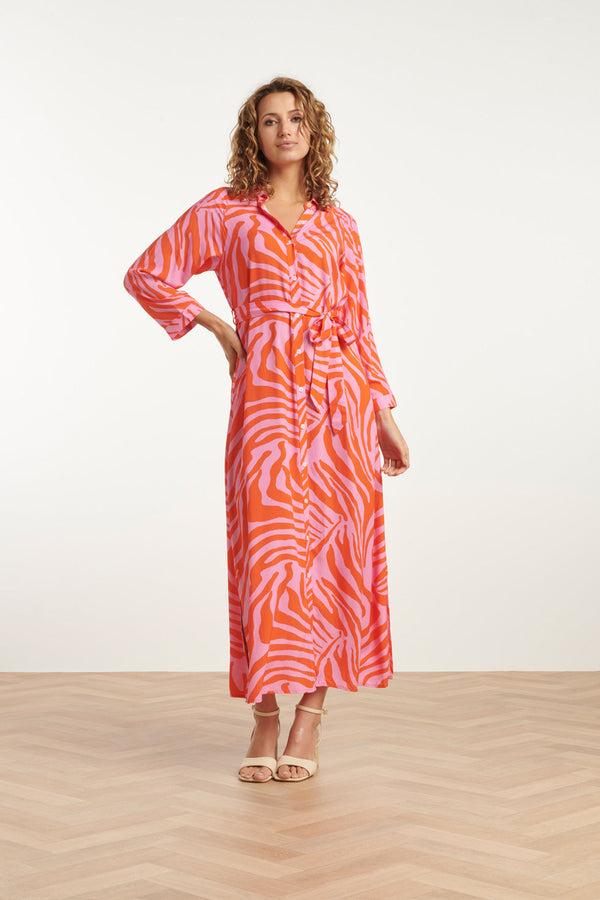 smashed lemon 25086 Summer Maxi Shirt Jurk Met Dierenprint | Pink-Orange