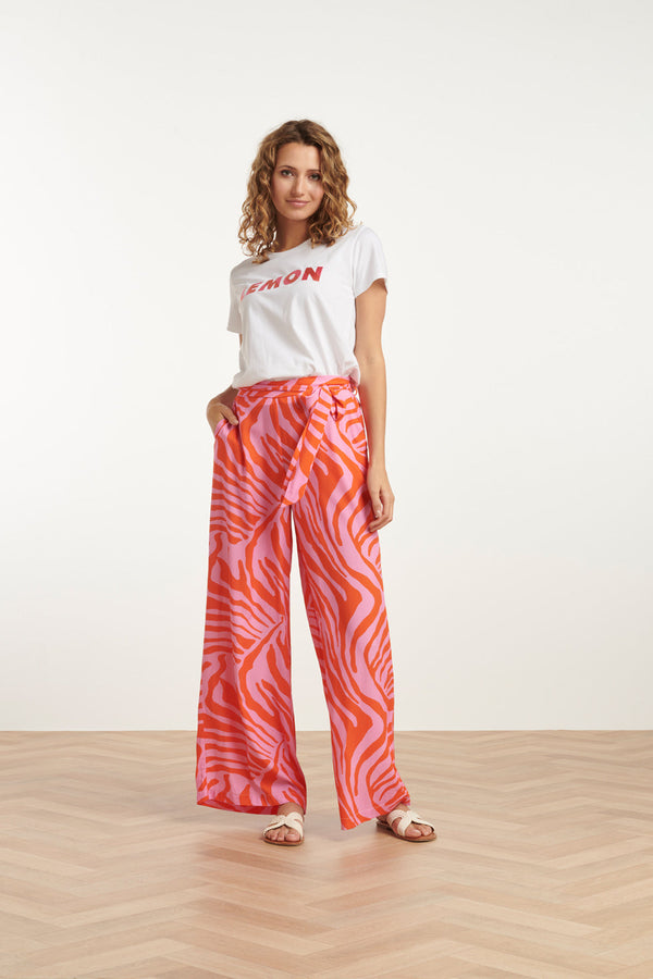 smashed lemon 25087 Wide Pants Met Dierenprint | Pink-Orange