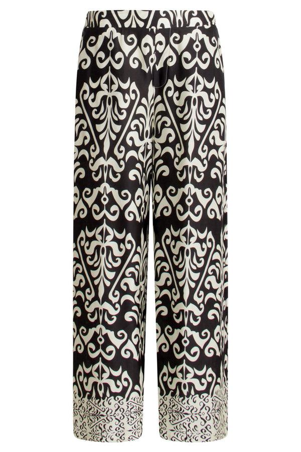 Smashed Lemon 25089 E Te Satijnen Ornamentele Geprinte Broek | Offwhite-Black
