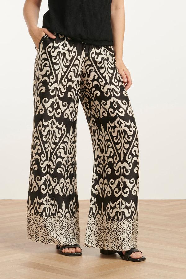 Smashed Lemon 25089 E Te Satijnen Ornamentele Geprinte Broek | Offwhite-Black