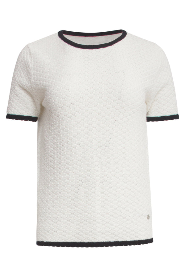 Smashed Lemon 25096 Gebreid Top Met E Contrastafwerking | Offwhite-Black