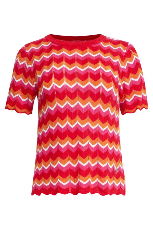 Smashed Lemon 25097 Multicoloured Zigzag Knitted Top | Red-Multicolour