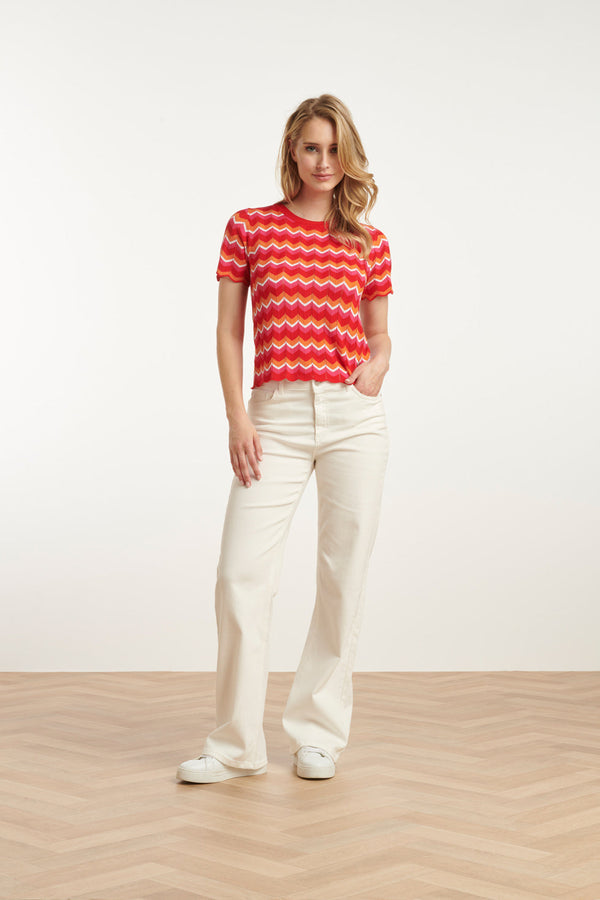Smashed Lemon 25097 Multicoloured Zigzag Knitted Top | Red-Multicolour