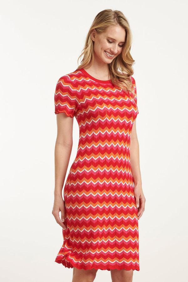 Smashed Lemon 25098 Multicoloured Zigzag Knitted Jurk | Red-Multicolour