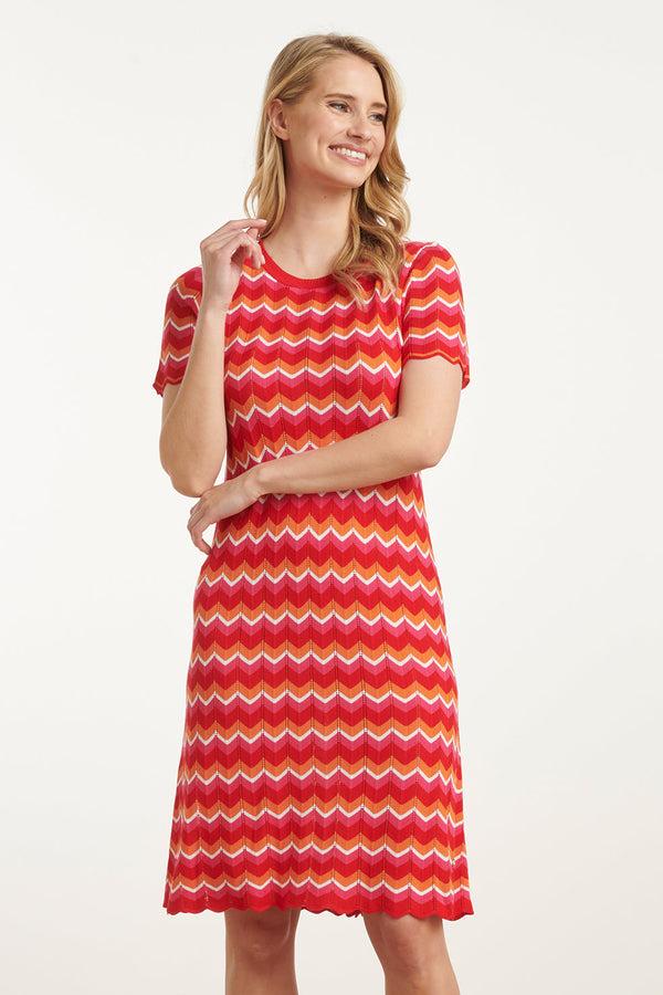 smashed lemon 25098 Multicoloured Zigzag Knitted Jurk | Red-Multicolour