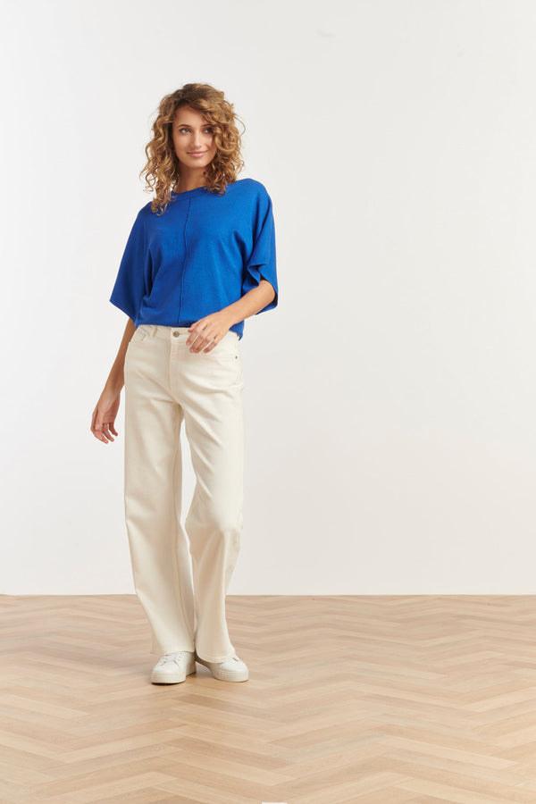 Smashed Lemon 25103 Cobalt Losse Gebreide Top Met 3/4 Kimono Mouwen | Cobalt Blue