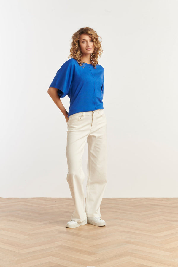 Smashed Lemon 25103 Cobalt Losse Gebreide Top Met 3/4 Kimono Mouwen | Cobalt Blue