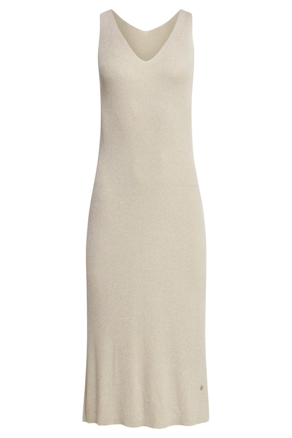 Smashed Lemon 25106 Lurex Gebreide Strappy Midi-Jurk | Sand