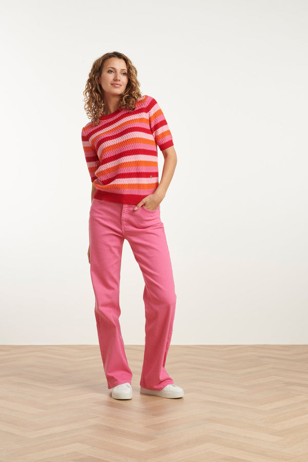 Smashed Lemon 25110 Gebreide Trui Met Tinten Colourblock | Red-Multicolour