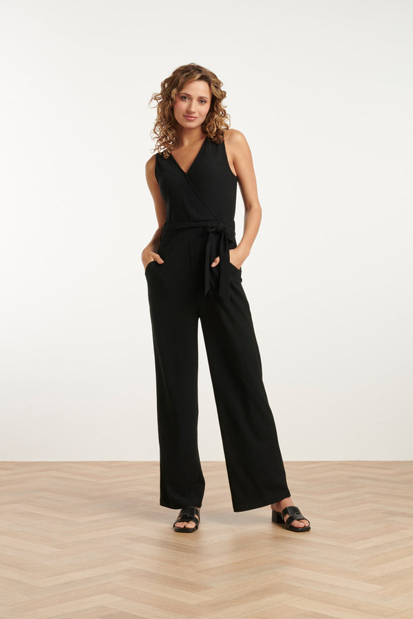 smashed lemon 25119 E Stretchy Crinkle Jumpsuit | Black