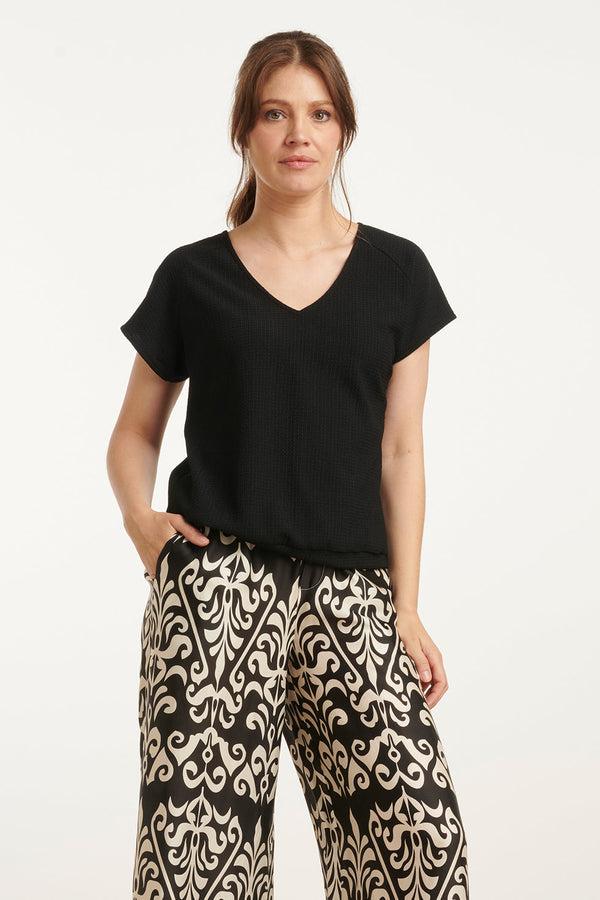 smashed lemon 25120 Stretchy Crinkle Top Met V-Hals | Black