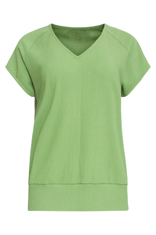 Smashed Lemon 25120 Top Licht Stretchy Crinkle V-Hals | Light Green