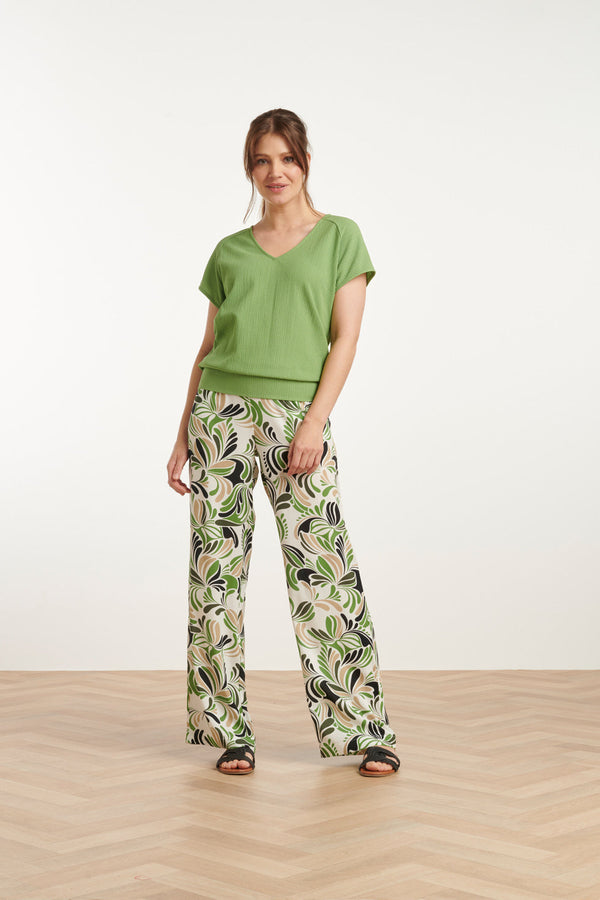 Smashed Lemon 25120 Top Licht Stretchy Crinkle V-Hals | Light Green