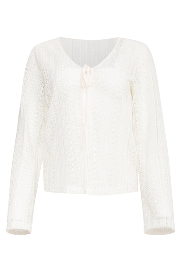 Smashed Lemon 25121 Lace Cardigan Met Striksluiting | White
