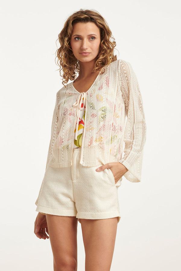 smashed lemon 25121 Lace Cardigan Met Striksluiting | White
