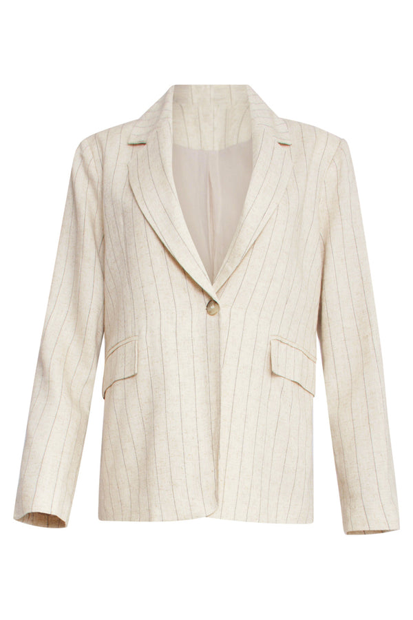 Smashed Lemon 25126 Pinstriped Linen Blazer | Sand-Black