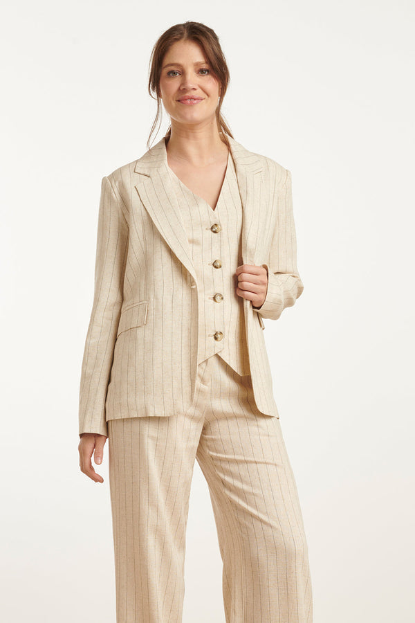 smashed lemon 25126 Pinstriped Linen Blazer | Sand-Black