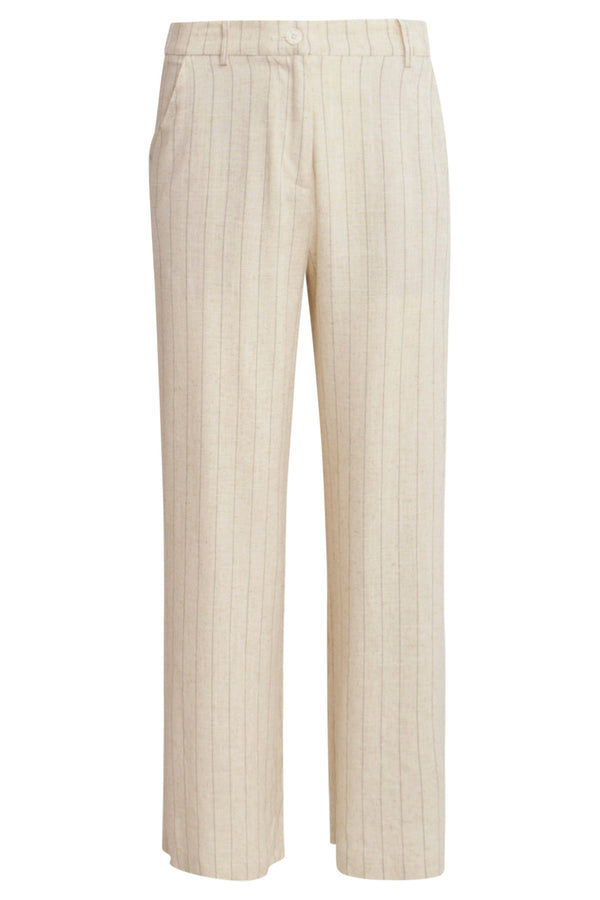 Smashed Lemon 25127 Pinstriped Linnen Trousers | Sand-Black