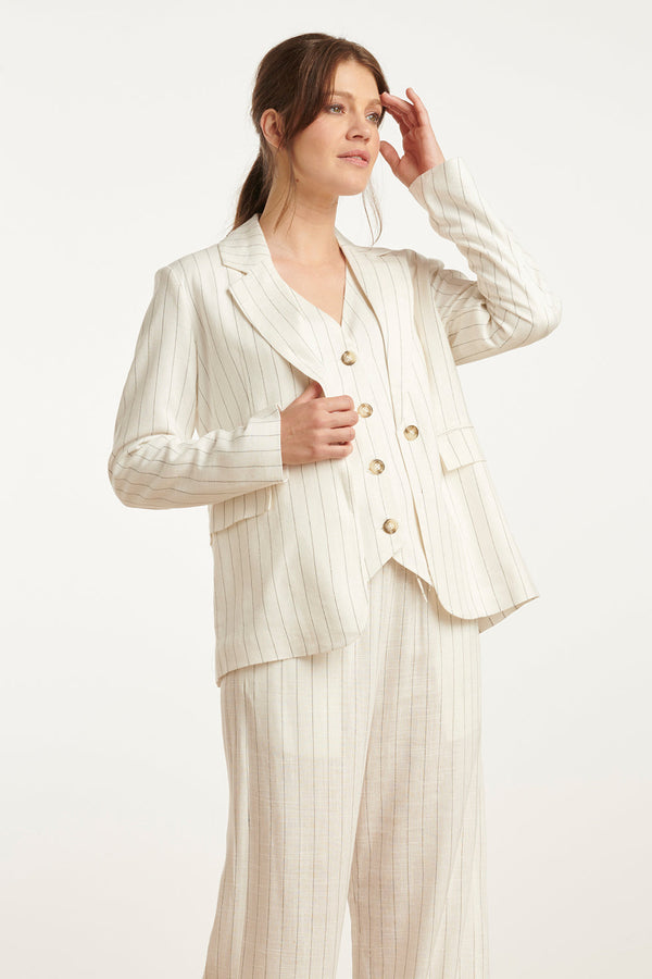 Smashed Lemon 25130 Te Pinstripe Linnen Blazer | White-Black