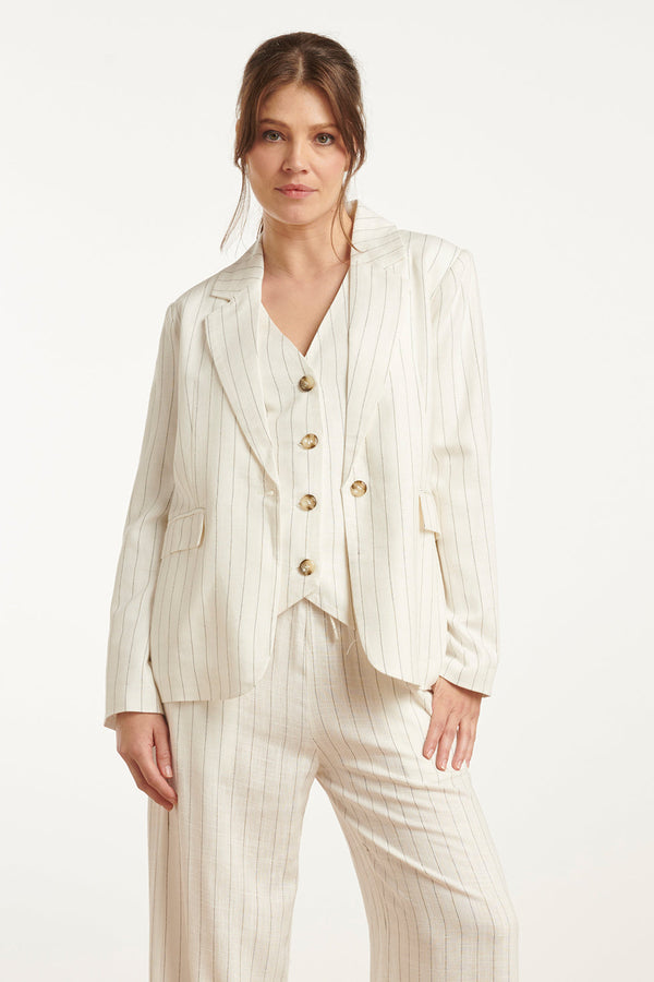 smashed lemon 25130 Te Pinstripe Linnen Blazer | White-Black