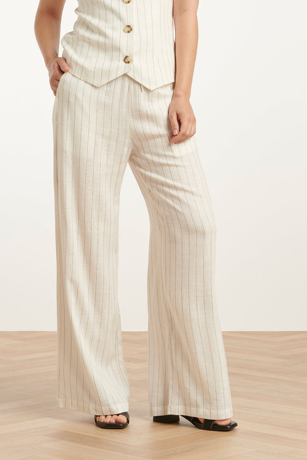 Smashed Lemon 25131 Te Pinstripe Linnen Broek | White-Black