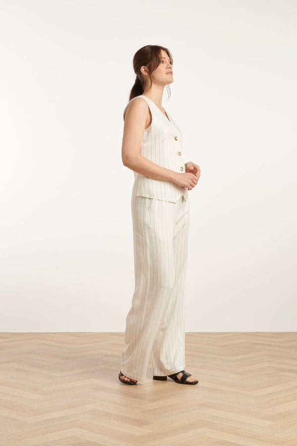 Smashed Lemon 25131 Te Pinstripe Linnen Broek | White-Black