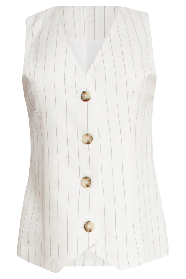 Smashed Lemon 25132 Te Linnen Waistcoat | White-Black