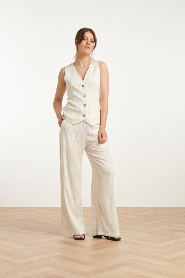 Smashed Lemon 25132 Te Linnen Waistcoat | White-Black