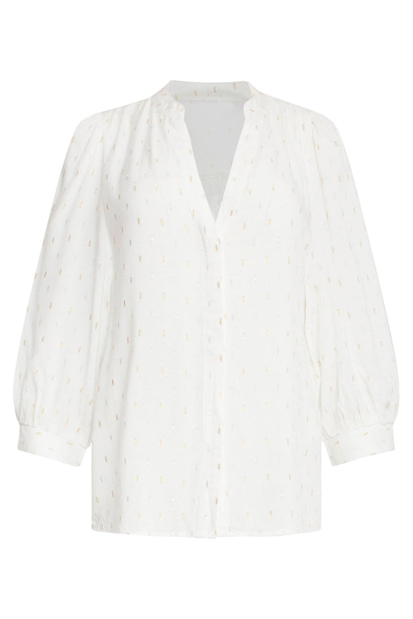Smashed Lemon 25133 Off White Lurex Dotted Blouse | Off White- Metallic