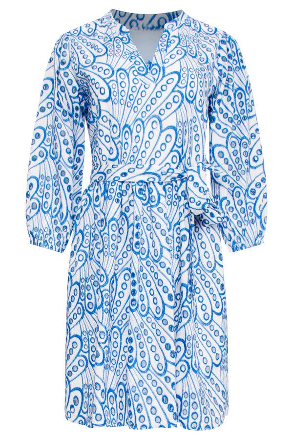 Smashed Lemon 25135 Cobalt Brie Anglaise Jurk | Cobalt Blue-White