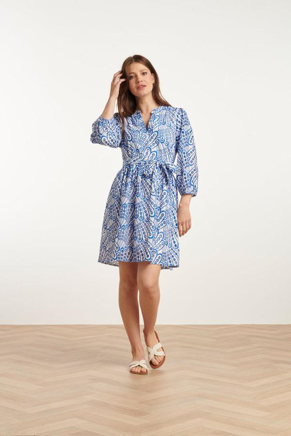 Smashed Lemon 25135 Cobalt Brie Anglaise Jurk | Cobalt Blue-White