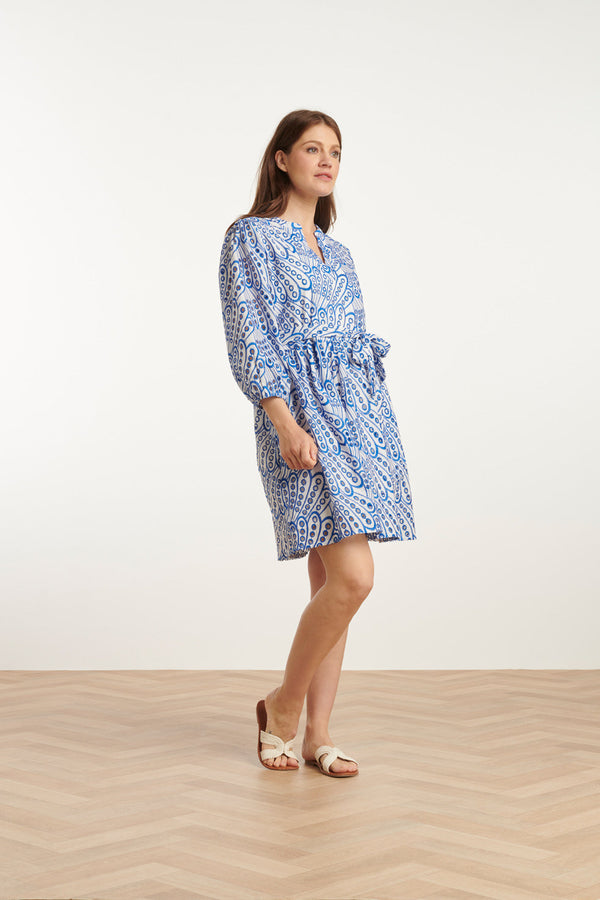 Smashed Lemon 25135 Cobalt Brie Anglaise Jurk | Cobalt Blue-White