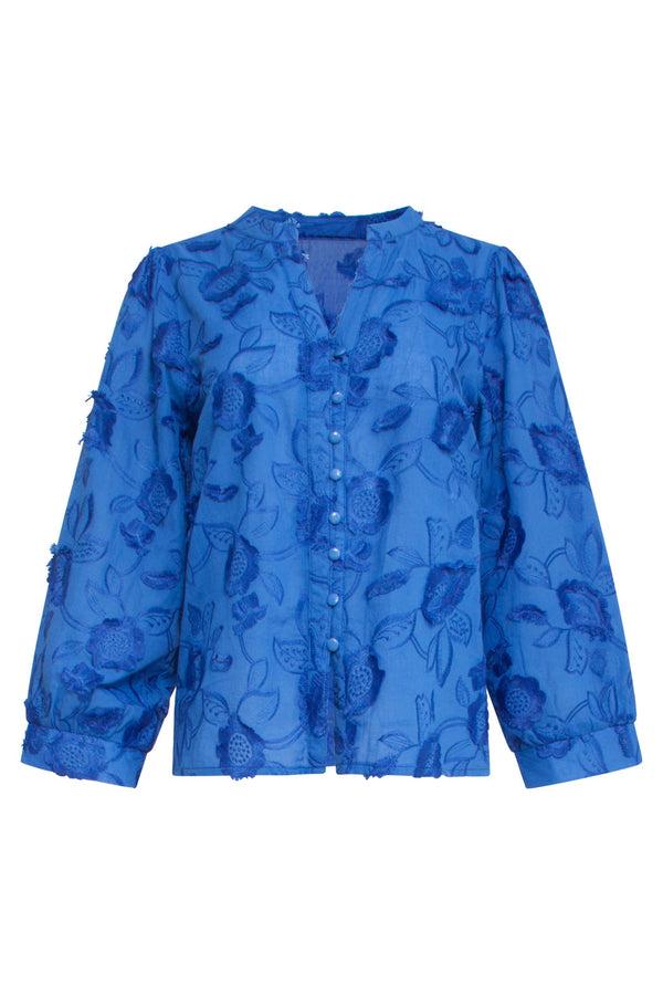 Smashed Lemon 25138 Cobalt 3D Bloemen Blouse | Cobalt Blue