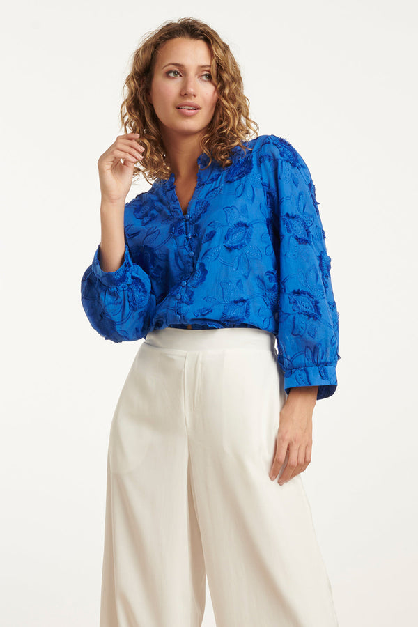 smashed lemon 25138 Cobalt 3D Bloemen Blouse | Cobalt Blue