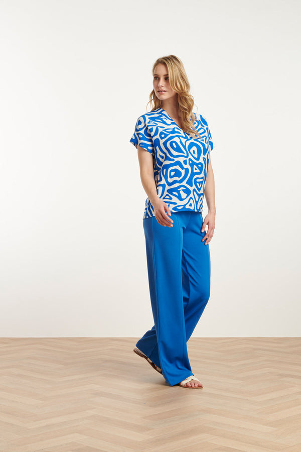 Smashed Lemon 25140 Cobalt Wide Straight Leg Stretch Broek | Cobalt Blue