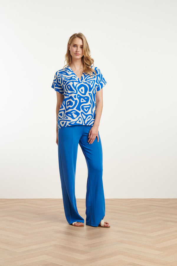 smashed lemon 25140 Cobalt Wide Straight Leg Stretch Broek | Cobalt Blue