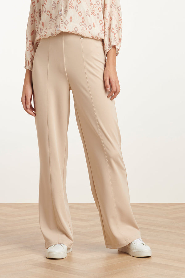 Smashed Lemon 25140 Wide Straight Leg Stretch Broek | Sand
